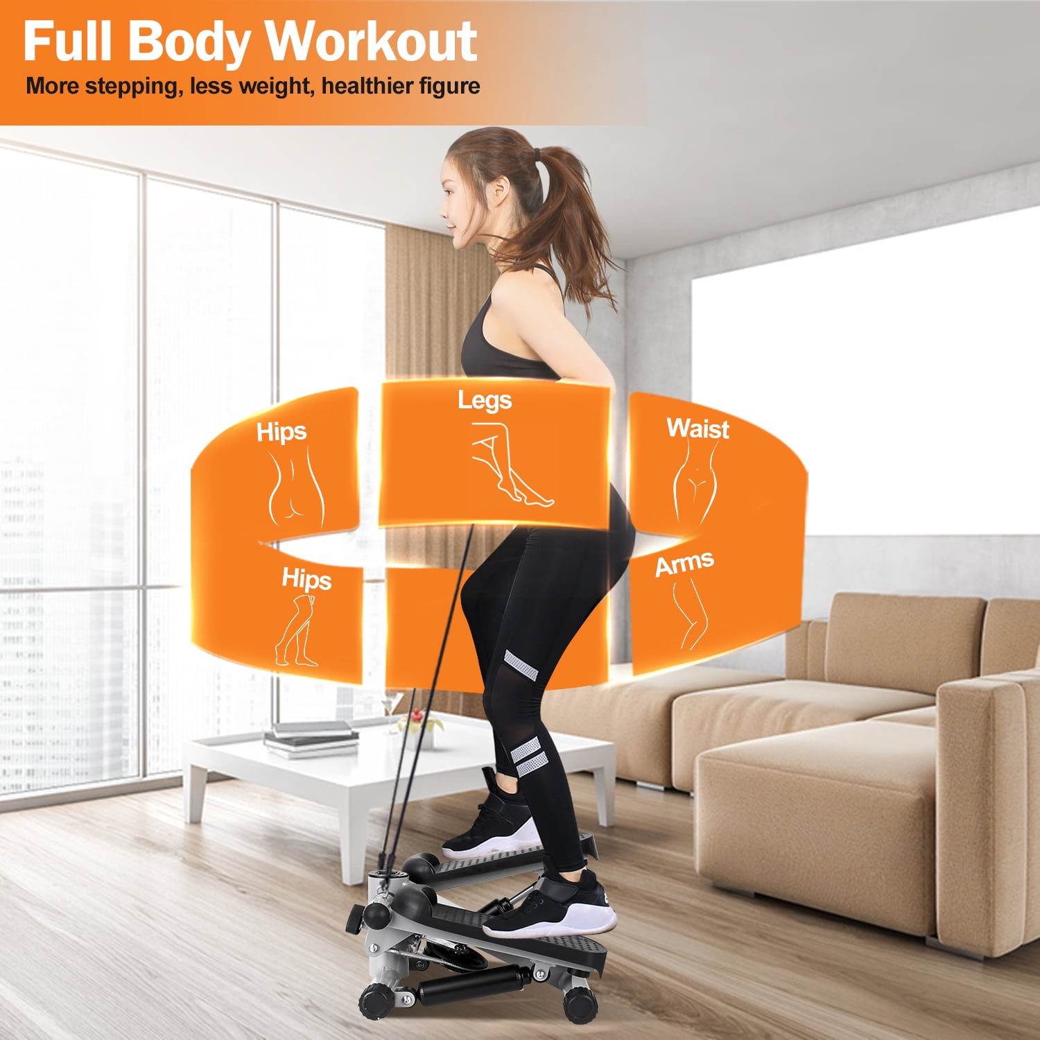 Steppers for Exercise Mini Stepper with 2 Removable Resistance Bands 330.7lbs Steel Stair Stepper for Full Body Workout LCD Monitor Non-Slip Quiet Pedals