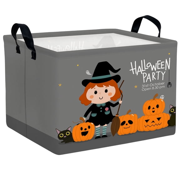 ASKETAM Cute Halloween Basket for Kids Trick or Treat Party Decor Storage Bin (Cartoon Pumpkin Cat)