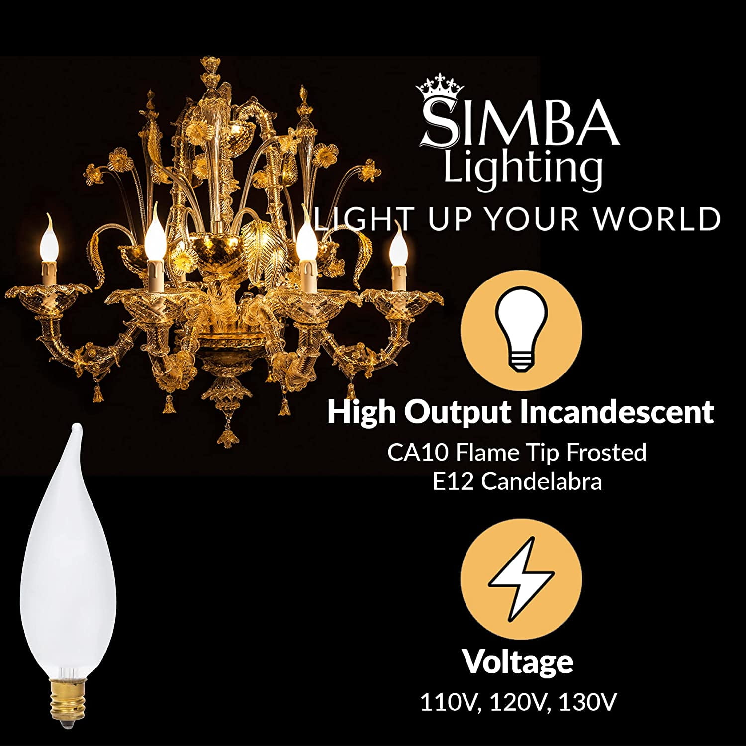 Candelabra Flame Tip Frosted CA10 25W E12 Base (12 Pack) Decorative Incandescent Light Bulbs 120V for Chandeliers, Ceiling Fan Lights, Pendants, Wall Sconces, Dimmable, Warm White 2700K