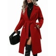 thumbnail image 3 of Women'S Wool Pea Coat Double Breasted Fleece Trench Coat Mid Long Winter Wool Blend Overcoat Dressy Outfit Red L, 3 of 9