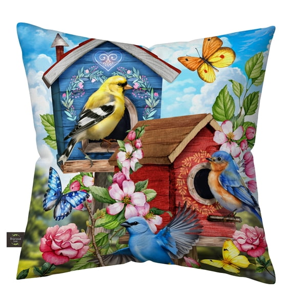 Briarwood Lane Spring Indoor/Outdoor Pillow 17x17 Floral Birdhouses For Spring Pillow