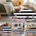 thumbnail image 5 of Round Rugs 5 Ft, Pink Flowers Non Slip Area Rugs for Kitchen Bedroom Entryway, Spring Floral Watercolor Botanical Farmhouse Striped Washable Carpet Runner Rug Floor Mats for Bedroom Home Decor, 5 of 8