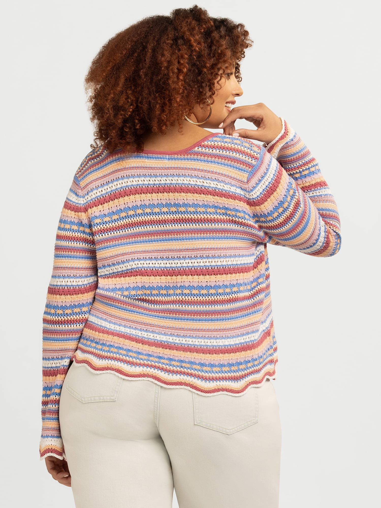 Jessica Simpson Women's Lilianna Cotton Pointelle Sweater with Long Sleeves, Lightweight, Sizes XS-X4