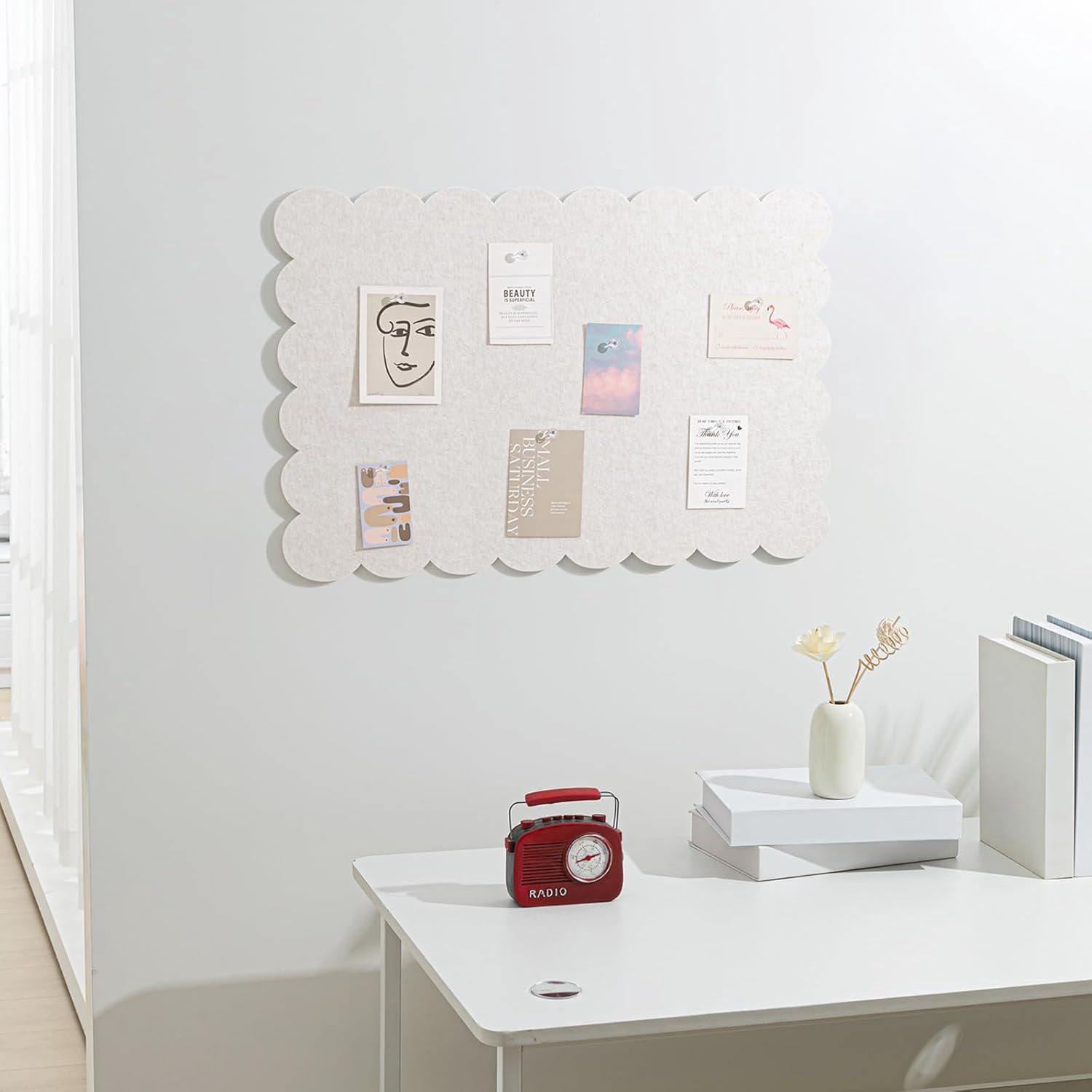 Scalloped Felt Bulletin Board 24 x 18 Inches Foldable Camel Pin Cork Alternative for Wall, 2' 1.5' Trifold Picture Vision Self Adhesive Decorative