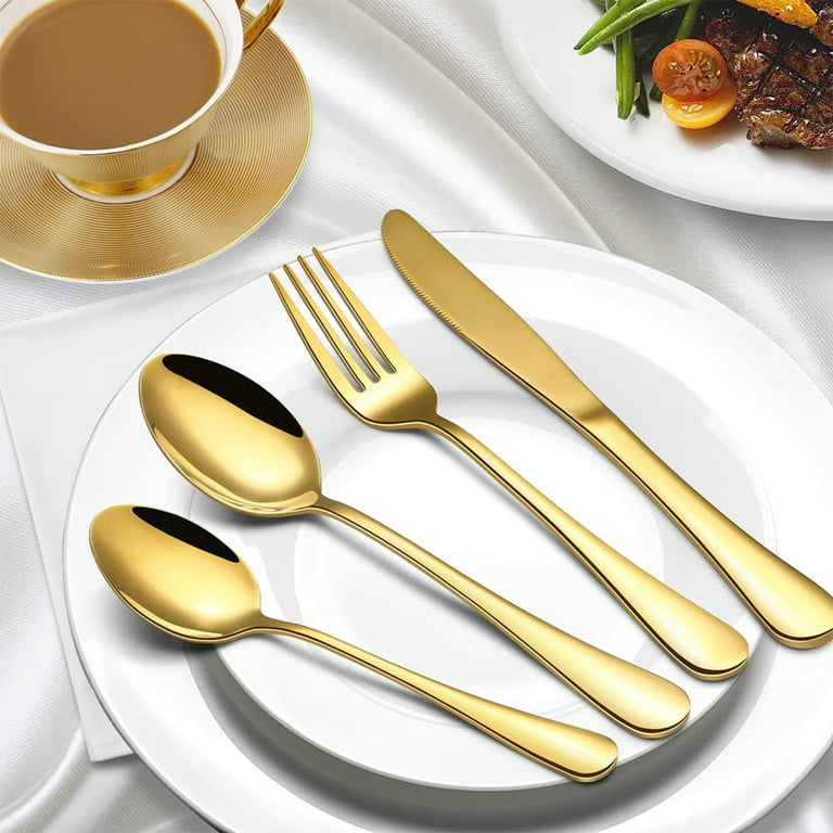 68-piece Gold Silverware Set with Steak Knife, Service for 8,  Stainless Steel flatware Cutlery Set with Metal Straw Drinking Set, Mirror  Polished Fork Spoon Knife Set Eating Utensils Tableware: Flatware