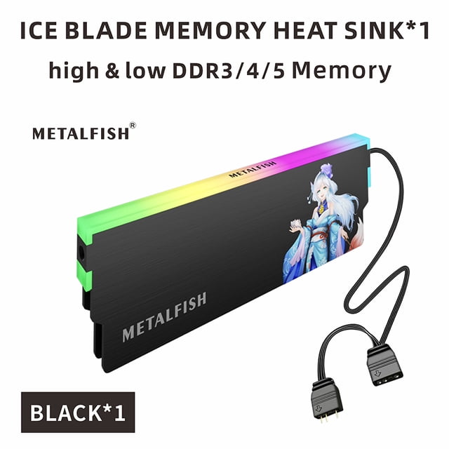 DRAM Heatsink 5V-3PIN ARGB DDR3 DDR4 DDR5 Aluminum Memory Module Cooling Vest With Thermal Pad for Desktop Computer PC Black 1 PCS