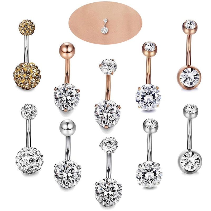 5x/Set Stainless Steel Crystal Navel Belly Button Rings Bar Piercing Jewelry YE 