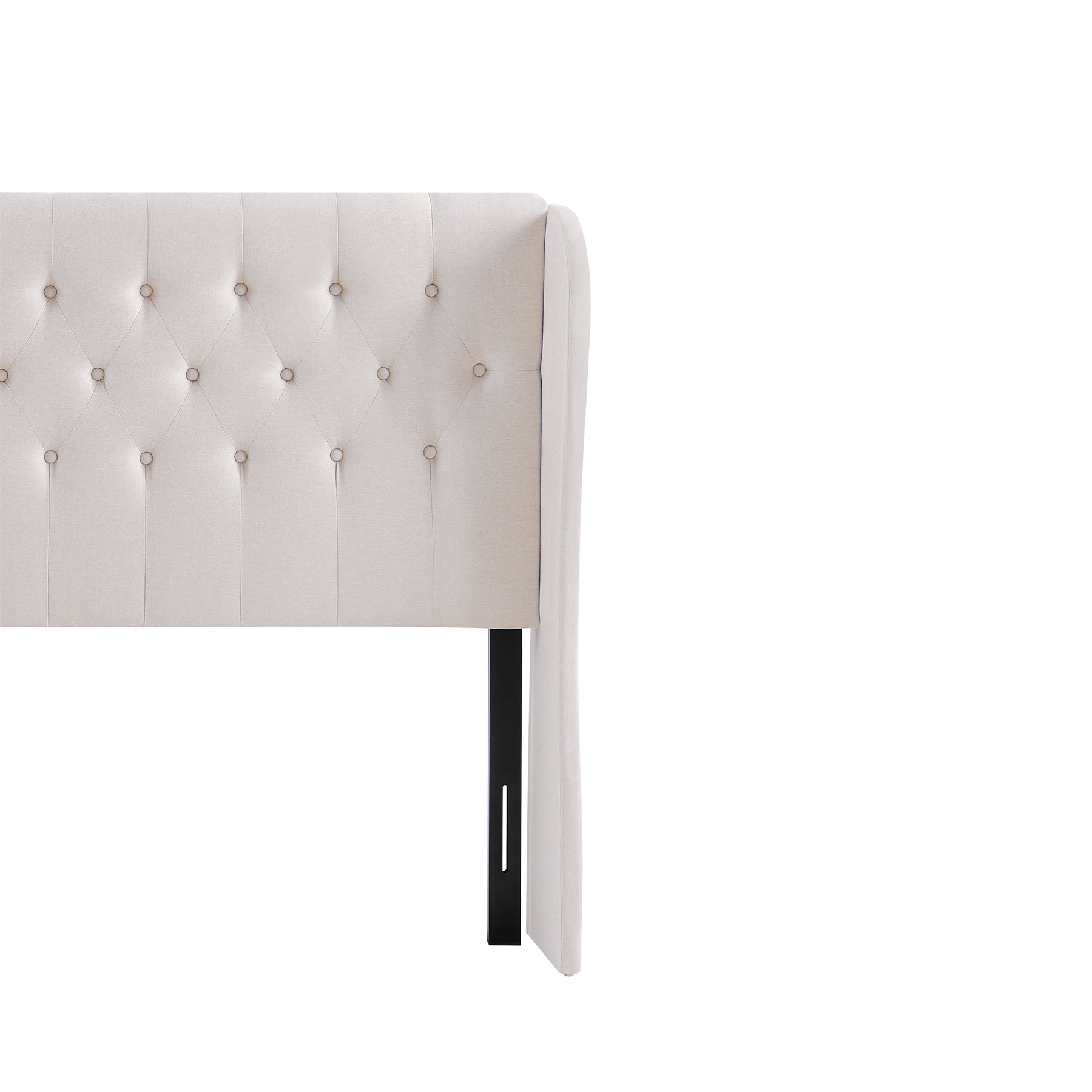 Beige Elegant Tufted Wingback Headboard, King
