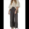thumbnail image 1 of Pantalones Palazzo Holgados de Playa con Cintura Alta Elástica, Dobladillo con Volantes y Pierna para Mujer Gris Oscuro XS, 1 of 7