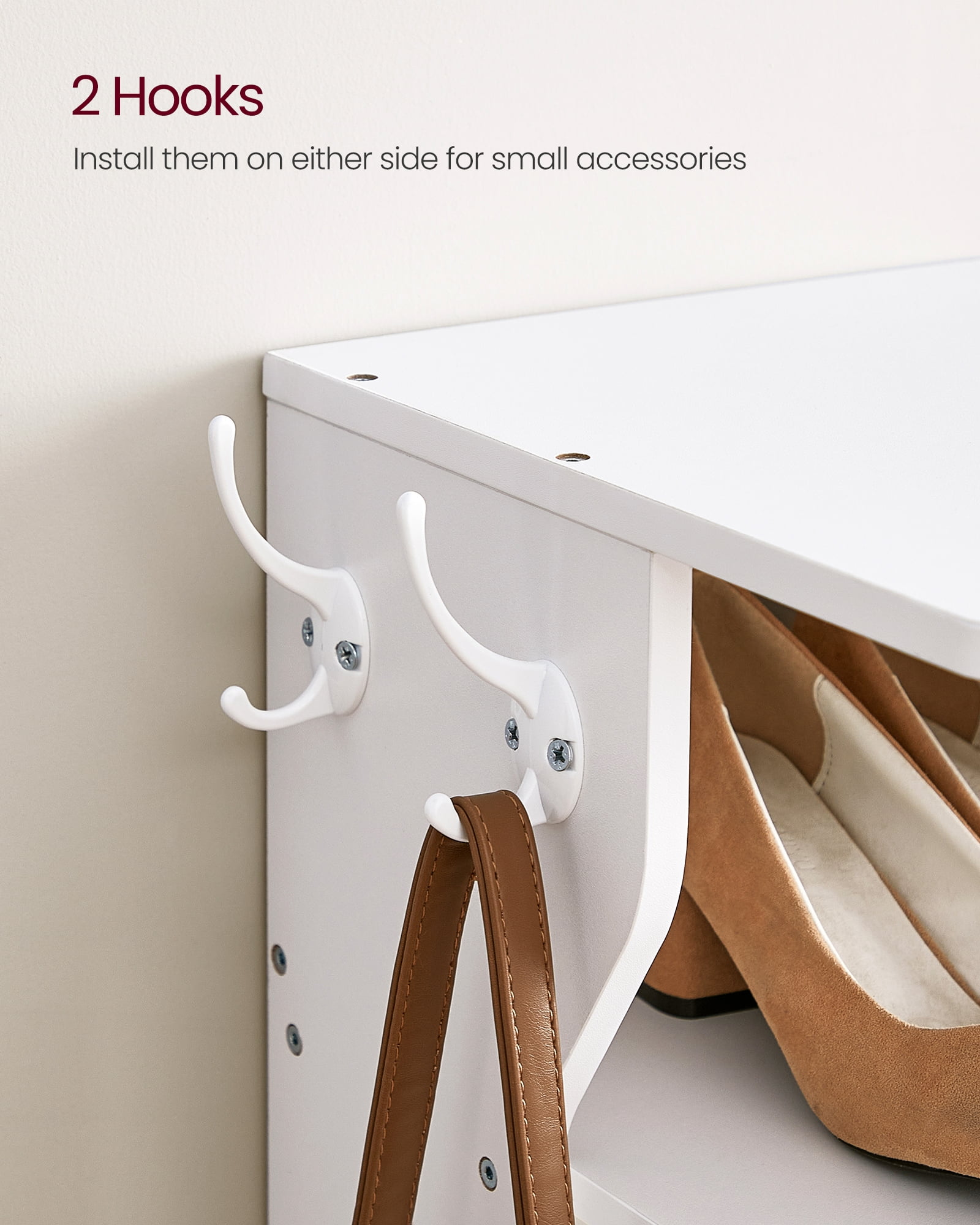 7-Tier Vertical Shoe Rack, 43.5" Tall Narrow Shoe Organizer with 2 Hooks & Anti-Tip Kit, Space-Saving Corner Shelf for Entryway Bedroom, White