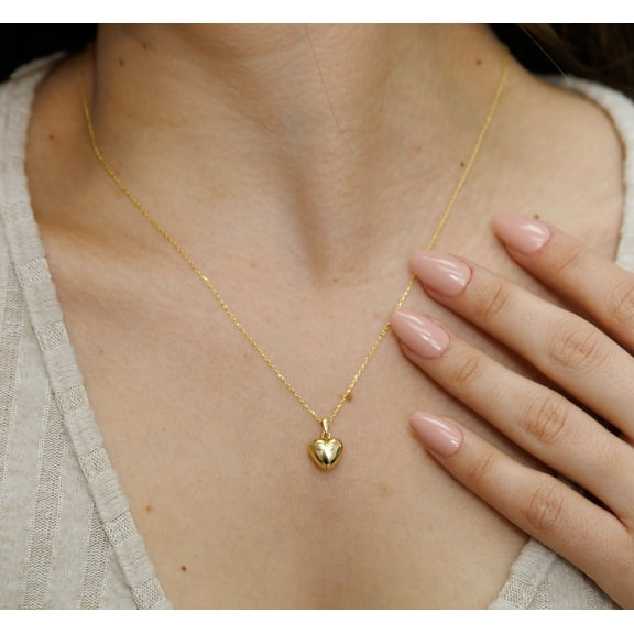 Puffed Heart Pendant Necklace in 14 Karat Solid Gold | Solid Gold Jewelry for Women | Puffed Heart Jewelry | Sentimental Jewelry