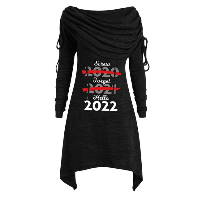 Vestido de manga larga para mujer Bufanda Cuello Vestido estampado de Navidad Vestido casual Fridja NMB439