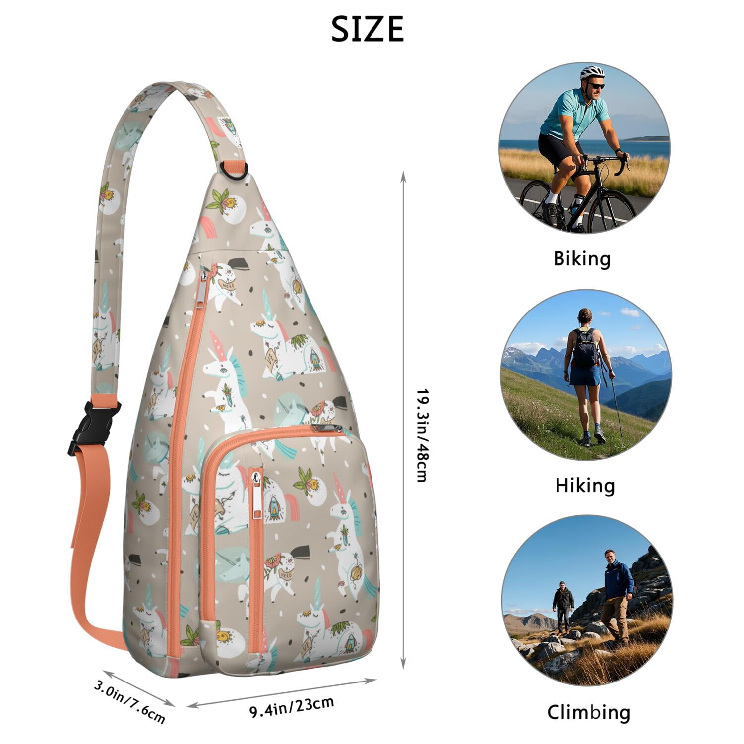 Magical Mythical Horse Sling Bag - Unicorn Rainbow Cartoon Print (Multi-Pocket Organized, Adjustable & Waterproof)
