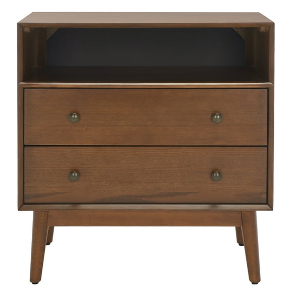 SAFAVIEH Scully 2 Drawer 1 Shelf Chest, Medium Oak/Antique Gold Drawer Knobs (28 in. W x 15 in. D x 29 in. H)