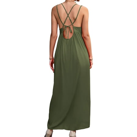 

Frontwalk Nightgowns for Women Loose V Neck Long Pajama Dress Sleeveless Nightshirt Loungewear Sleep Dress