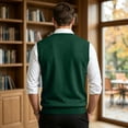 thumbnail image 4 of Dwellite Sweater Vest for Men Casual Sleeveless Knit Pullover V Neck Solid Knit Business Office Fall Winter Sweaters Dark Green L, 4 of 8