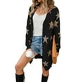 thumbnail image 4 of Franhais Women 's Open Front Long Sleeve Star Print Knitted Chunky Cardigan Sweater with Pockets (S-XL), 4 of 6