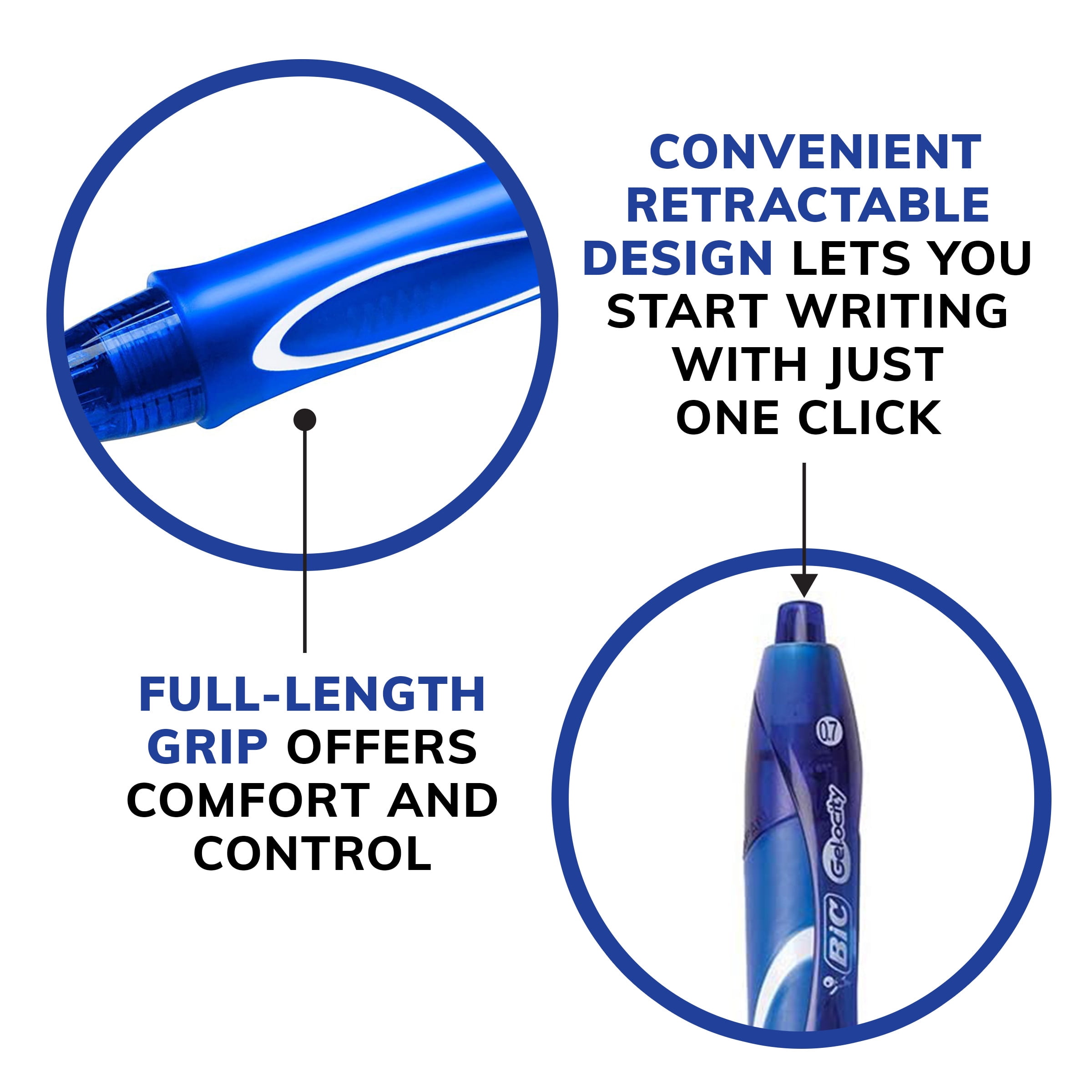 (3 pack) BIC Gelocity Medium Point 0.7 mm Gel Pen, Blue Ink, 2-Pack