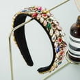 thumbnail image 4 of Velvet Padded Rhinestone Embellished Headband Large Padded Cloth Races Goth Wedding Headpiece for Women, 4 of 8