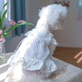 thumbnail image 5 of Visland Lace Bowknot Decor Faux Pearls Collar Flying Sleeve Dog Dress Pet Cat Dog Princess Tulle Dress Pet Supplies, 5 of 9