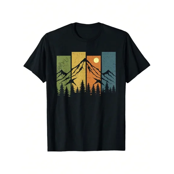 Vintage Mountain Nature Graphic T-Shirt Retro Hiking Camping Tee for Men and Women