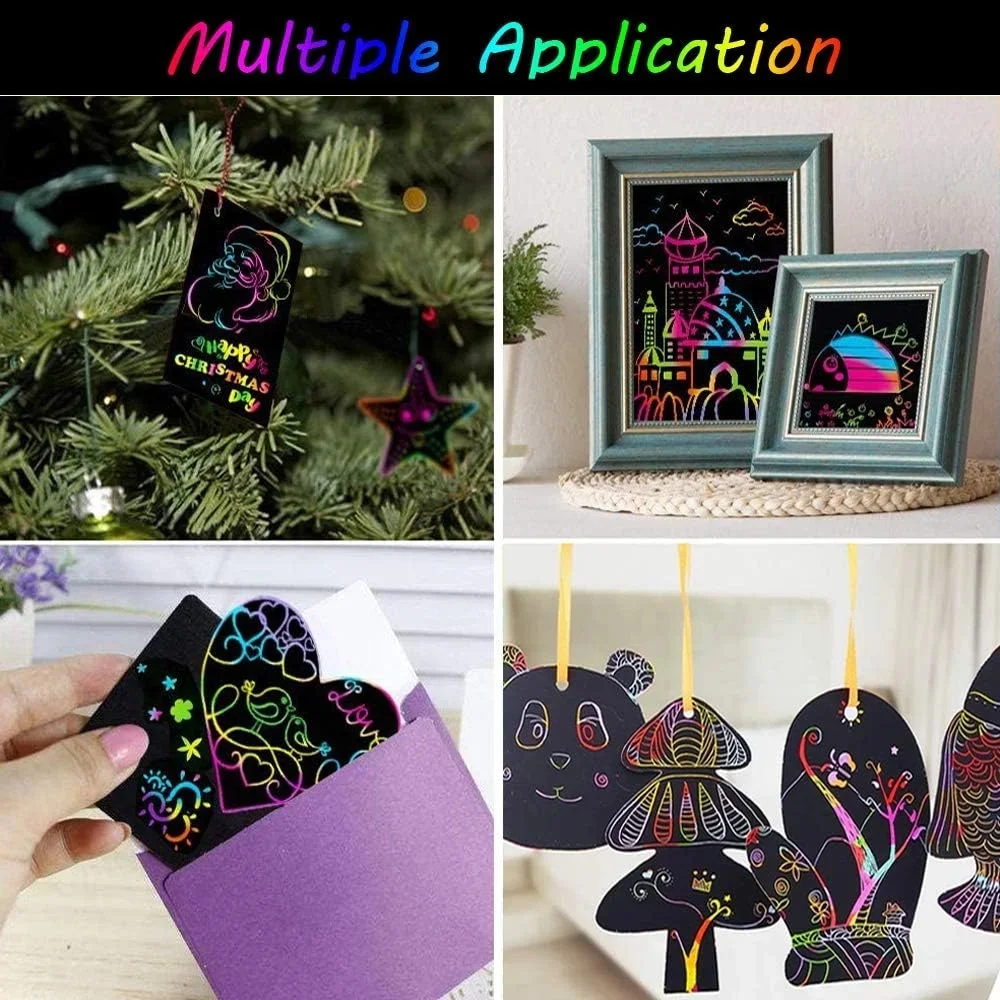 BSHAPPLUS® 7 Pack Rainbow Scratch Art Notebooks,Magic Scratch off Paper Notebook Set for Kids Art and Craft Activity Book Black Sketch Doodle Pads with Drawing Stick for Party Favor Game Gift