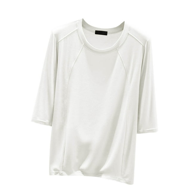 Timegard Hauts pour Femmes Col Rond Manches 3/4 Blouse Ample Confortable Décontractée Couleur Unie Pyjama Tee Hauts