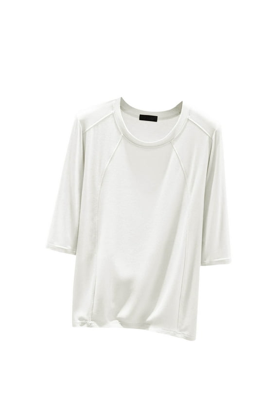 Women 3/4 Sleeve Shirts Soft Comfortable Basic Crew Neck Pullover Top Loungewear Pajamas Tee