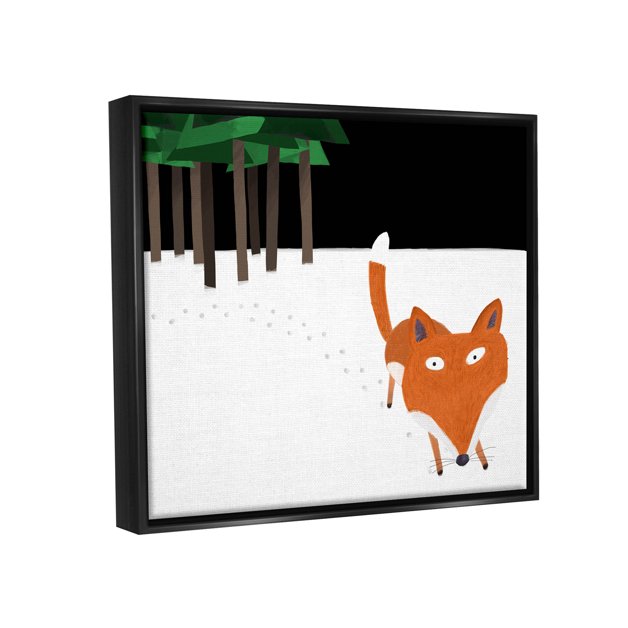 Stupell Industries Snowy Fox Paw Prints Graphic Art Jet Black Floating Framed Canvas Print Wall Art, Design by Carla Daly