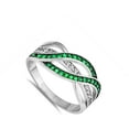 thumbnail image 4 of CHOOSE YOUR COLOR Simulated Emerald Criss Cross Friendship Ring .925 Sterling Silver Band Green CZ Female Size 11, 4 of 4