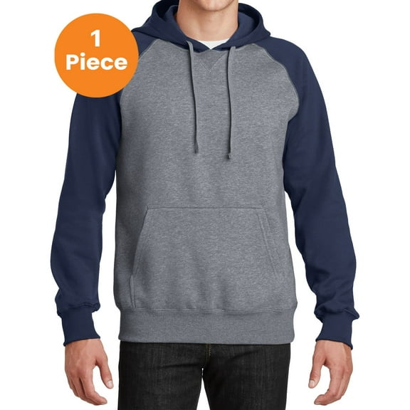 Sport-Tek ST267 Raglan Colorblock Pullover Hooded Sweatshirt, True Navy/ Vintage Heather, 3XL, Big and Tall Hoodies and Sweatshirts