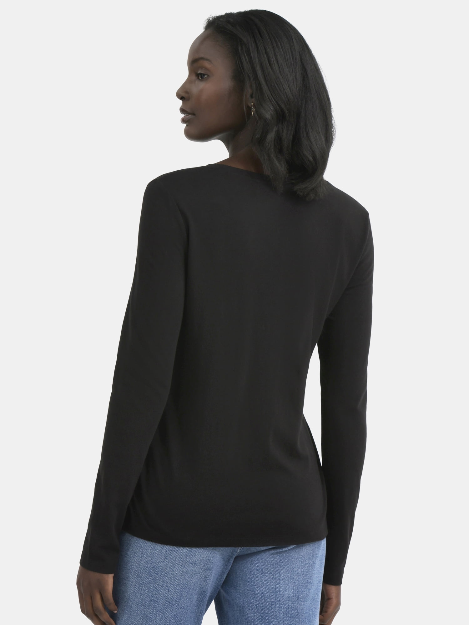 Time and Tru Women's Cotton Crewneck Tee with Long Sleeves, 2-Pack, Sizes XS-XXXL