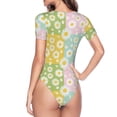 thumbnail image 3 of Uemuo Daisies Flowers Pattern Women's One Piece Short Sleeve Swimsuit Rash Guard Surfing Modest Quick-drying Swimsuit Beach Essentials-X-Large, 3 of 9