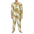 thumbnail image 3 of Logiee Cartoon Honey Pot Bee Sunflower Print Mens Long Sleeve Pajama Set,Notched Collar Pajamas for Men, Men's Sleepwear,Mens Sleepwear with Pockets & Button Down-Large, 3 of 7