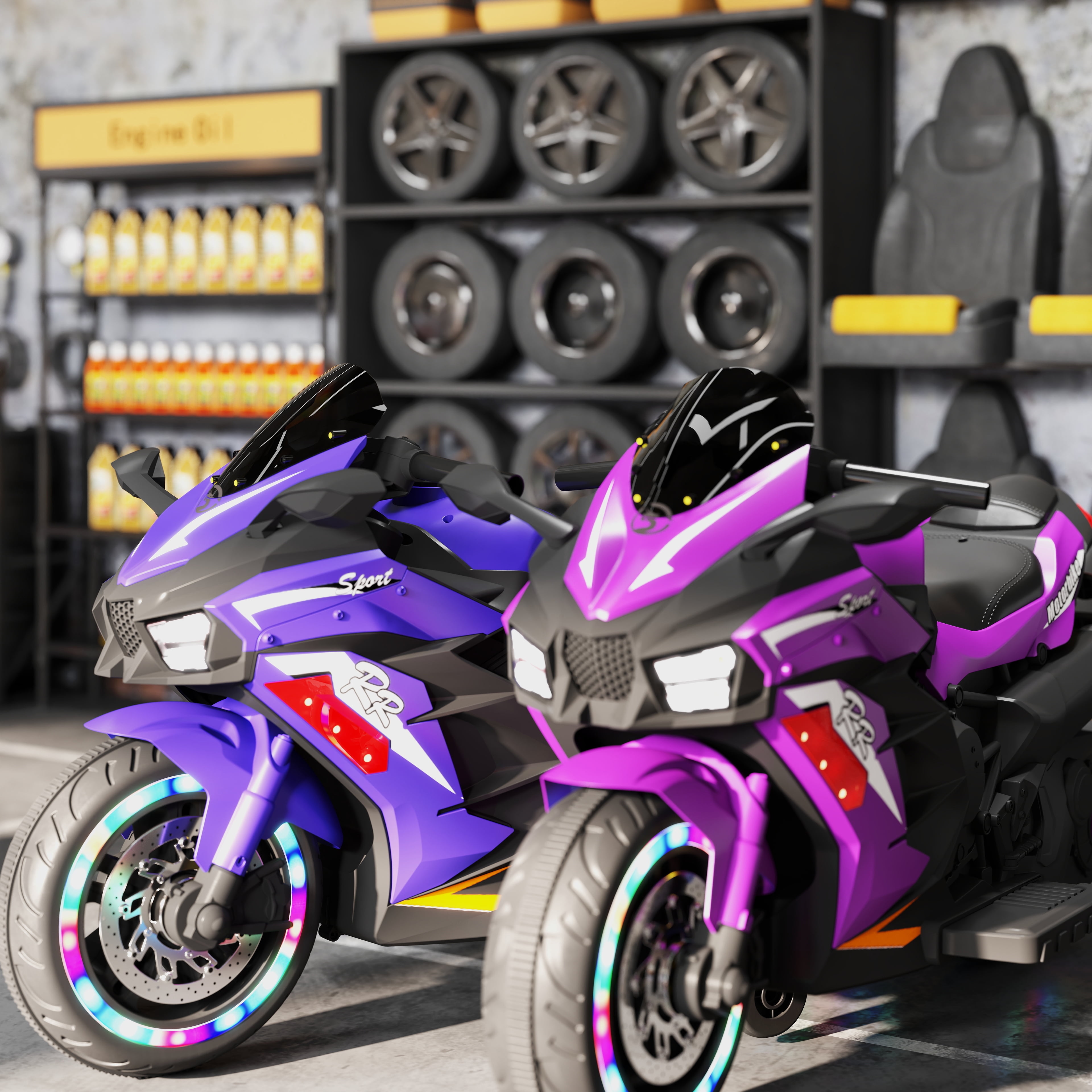 Werseon 12V Motorcycle Ride on Toy for Kids Ages 3+, Rechargeable Motorcycle with LED Light & Training Wheels, up to 90lbs, Purple