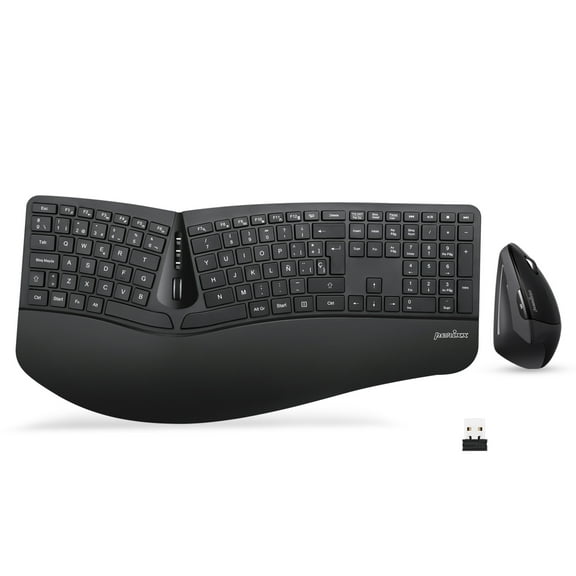 Perixx PERIDUO-605 ES Pack de Teclado Ergonómico Inalámbrico - separación de teclas y Ratón Vertical con reposa muñeca y Teclas de Membrana Low Profile - QWERTY Español