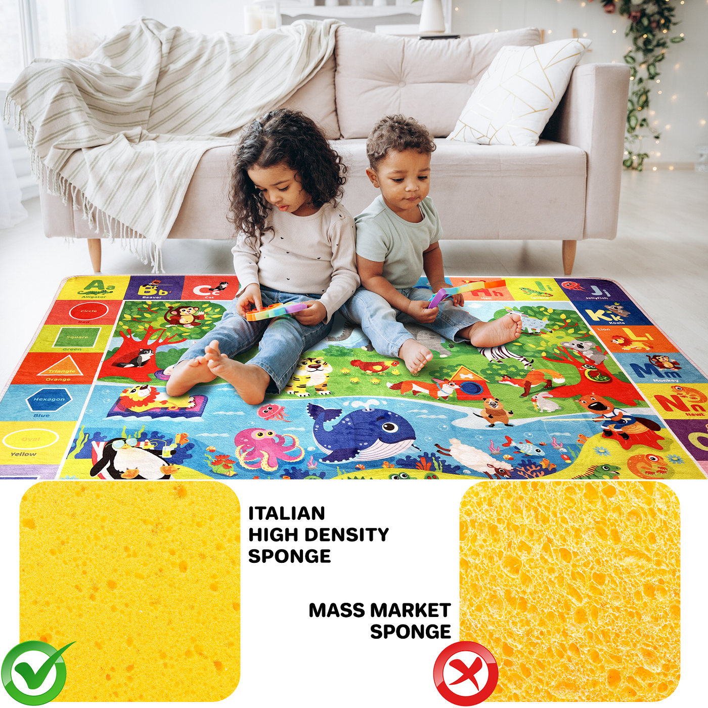 Quokka Baby Play Mat - Super Soft Plush Surface ABC Playmat for Toddlers & Infants