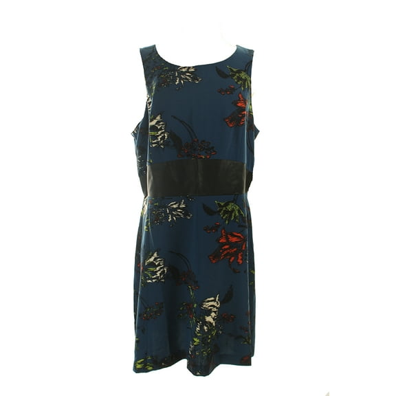 Kensie Womens Blue Sleeveless Mixed-Media Floral Dress XL