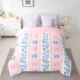 thumbnail image 2 of Homewish Pink Blue Ribbon Bedding Comforter Set for Girl, Vintage Boho Flower King Bedding Sets, Cartoon Bow Theme Reversible Bed Sheets, Breathable Home Decor, 2 of 7