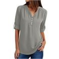 thumbnail image 2 of Tejiojio Womens Plus Size Chiffon Shirt 3/4 Rolled Sleeve Casual Tunic Tops Zipped V Neck Blouses Shirts for Women Fall/Winter Basic Clothes, 2 of 9