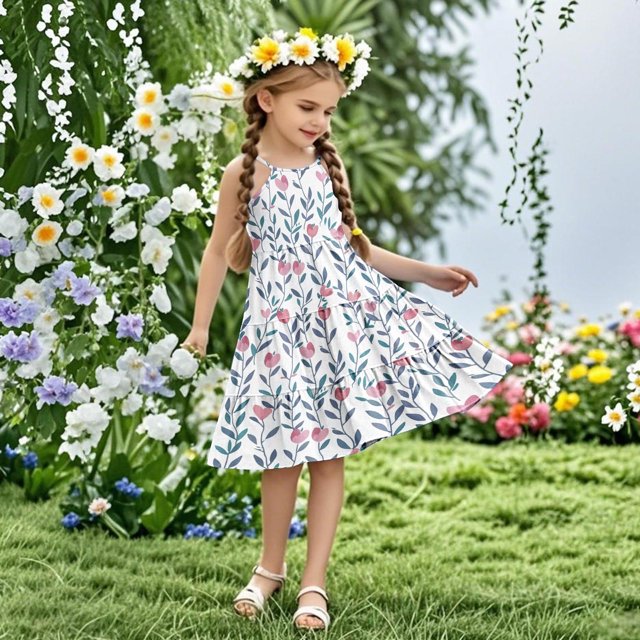 LOVZFMLL Robe d'Été Sans Manches à Bretelles Boho pour Fillettes, 4-14 Ans