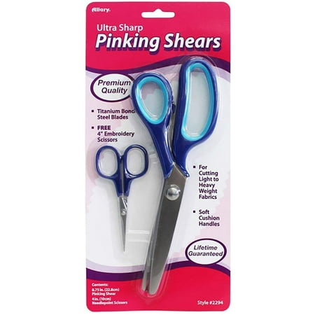 Ultra Sharp Pinking Shears Allary 2294 Ultra Sharp Titanium Bonded Pinking Shears with Bonus Needlepoint Scissors - Blue (Single Titanium Bonded Pinking Shears) ()