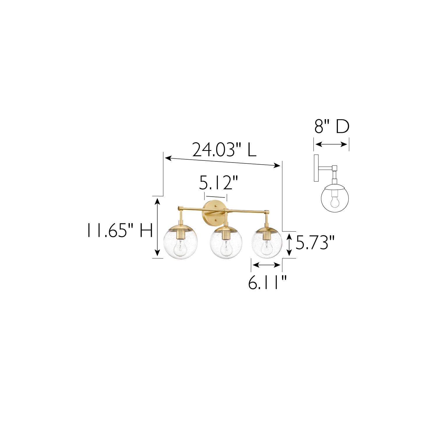 Design House WM958888-SG Gracelyn Modern Indoor Dimmable 3-Light Bathroom Vanity Light with Clear Seedy Glass for Above the Mirror, Satin Gold