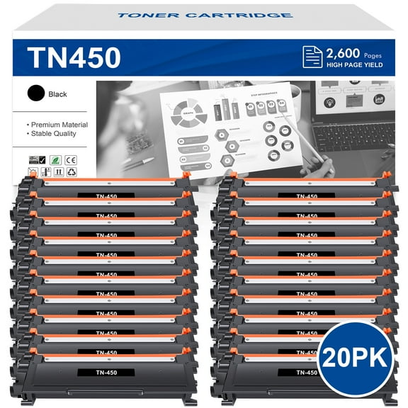 VIPink 20 Packs Compatible Toner Cartridge Replacement for Brother TN-450 MFC-7240 7860 DCP-7060 7065 HL-2135W 2220 (Black)