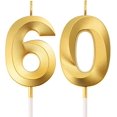 thumbnail image 1 of Vela de 60 cumpleaños para tarta, número de vela, decoración de tarta de feliz cumpleaños, fiesta de cumpleaños, boda, aniversario, celebración, suministros (dorado) JAMW Sencillez, 1 of 5