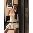 thumbnail image 2 of Vestido mini con cinturón Y2K para mujer, vestido plisado de una pieza con tirantes finos sexy, vestido de fiesta coreano de graduación en blanco y negro, 2 of 5