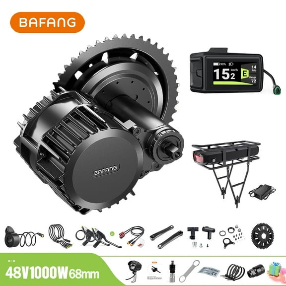 BAFANG Mid Drive Kit 1000W BBSHD Electric Bike Conversion Kit 48V Ebike Conversion Kit for 68-73MM Mountain Bike Road Bike DPC080 Display and 48V17.5Ah Rear Rack Battery