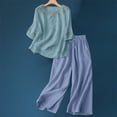thumbnail image 2 of Holzkary Linen Sets for Women 2 Piece Loose Fit Outfit Breathable Comfortable for Daily Wear 2 Piece Outfits Sets Short Sleeve Shirts and Long Pants Summer Casual Vacation Loungewear Mint Green M, 2 of 4