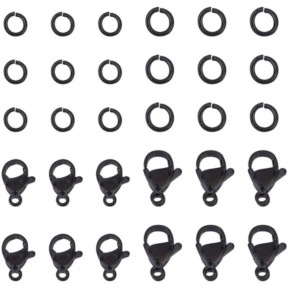 40pcs Black Lobster Claw Clasps with Jump Ring Stainless Steel Necklace Fasteners Hook Set End Chain Clasp Kits Metal Jewelry Clasps for DIY Bracelet Necklace Jewelry Making Black