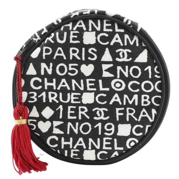 Pre-Owned Chanel 31rue Cambon Makeup Pouch, Novelty, Cotton, Black, Zippered, Women's (Good)